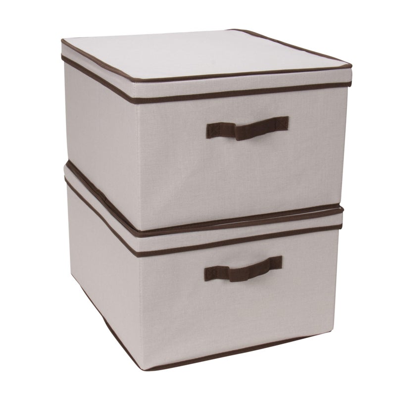 Household Essentials 515 Storage Box with Lid and Handle- Natural Beige Canvas with Brown Trim- Jumbo - Image 5